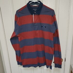 L.L. Bean Rugby Polo Shirt Men's M Collared Long Sleev Striped Cotton Preppy